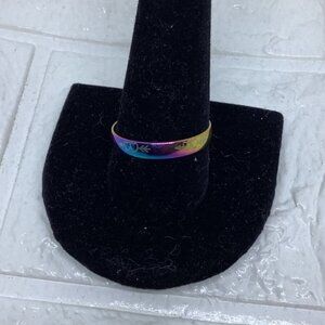 Stainless Steel Unisex Heart Arrow Rainbow Ring Band Size 1